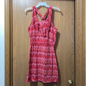 Nicole Miller red, pink, and white striped dress.